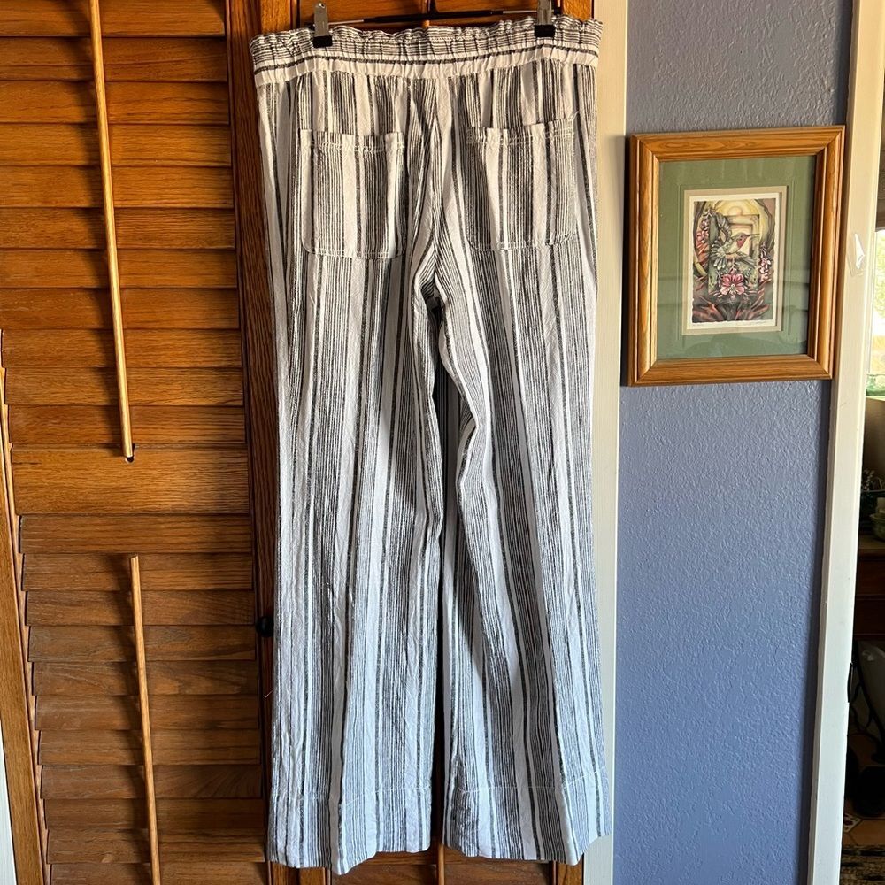 Jolt Black and White Striped Tie Waist Linen Blend Pants - Picture 3 of 12